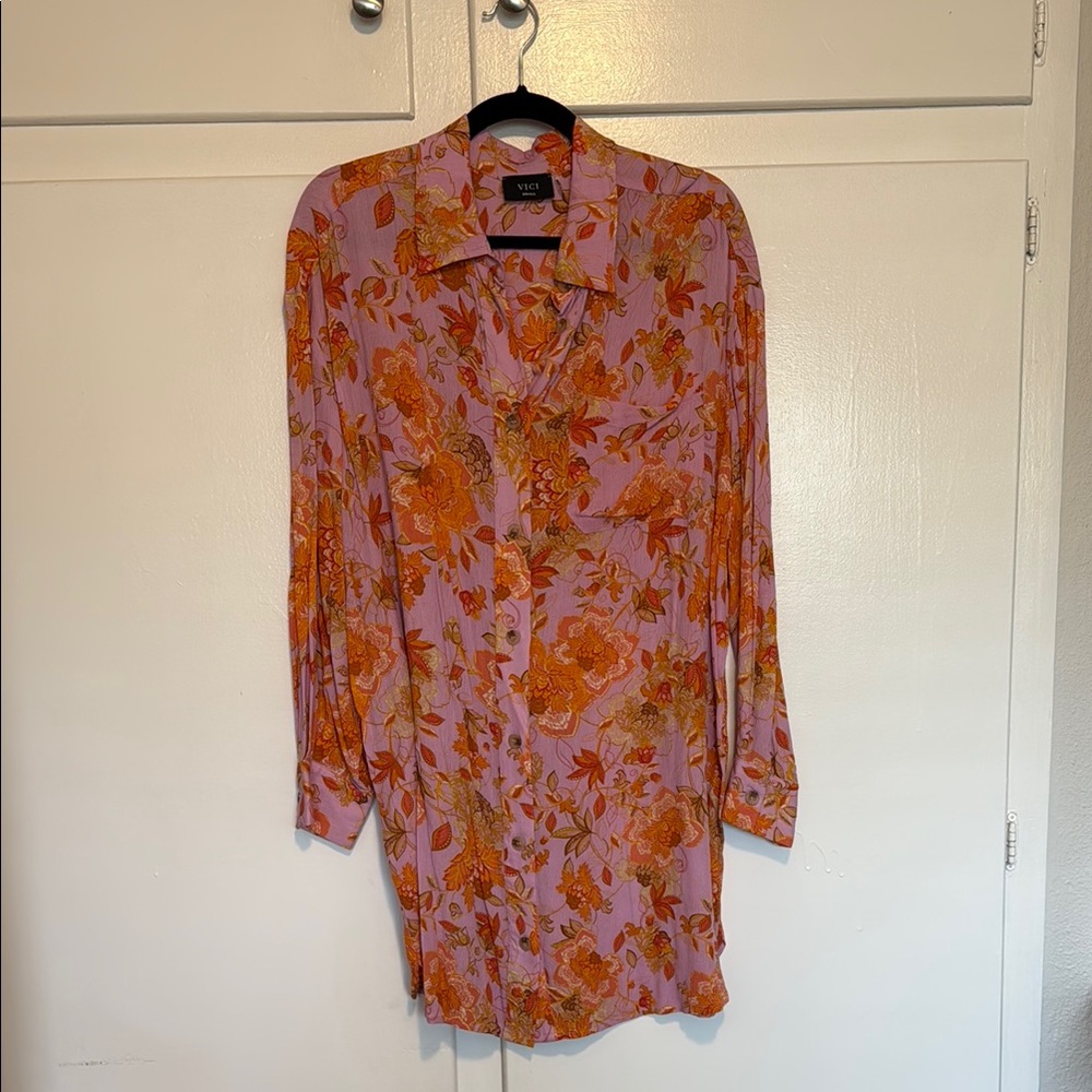 Vici Long Sleeve Dress in Lavender and Tangerine